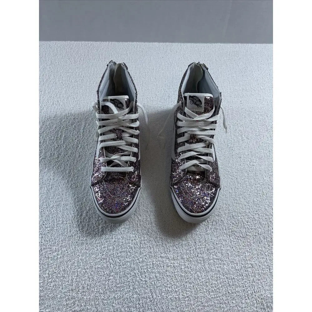 Vans Off Wall TheSK8-HI Slim Zip Sneaker TrueGlitter Women 10.5 Men 9 Unisex EUC - Picture 2 of 13